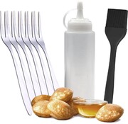 Poffertjes Set d'accessoires Poffertjes - comprenant un flacon pulvérisateur, 6x fourchettes et une brosse en silicone - y compris le E-Book poffertjes