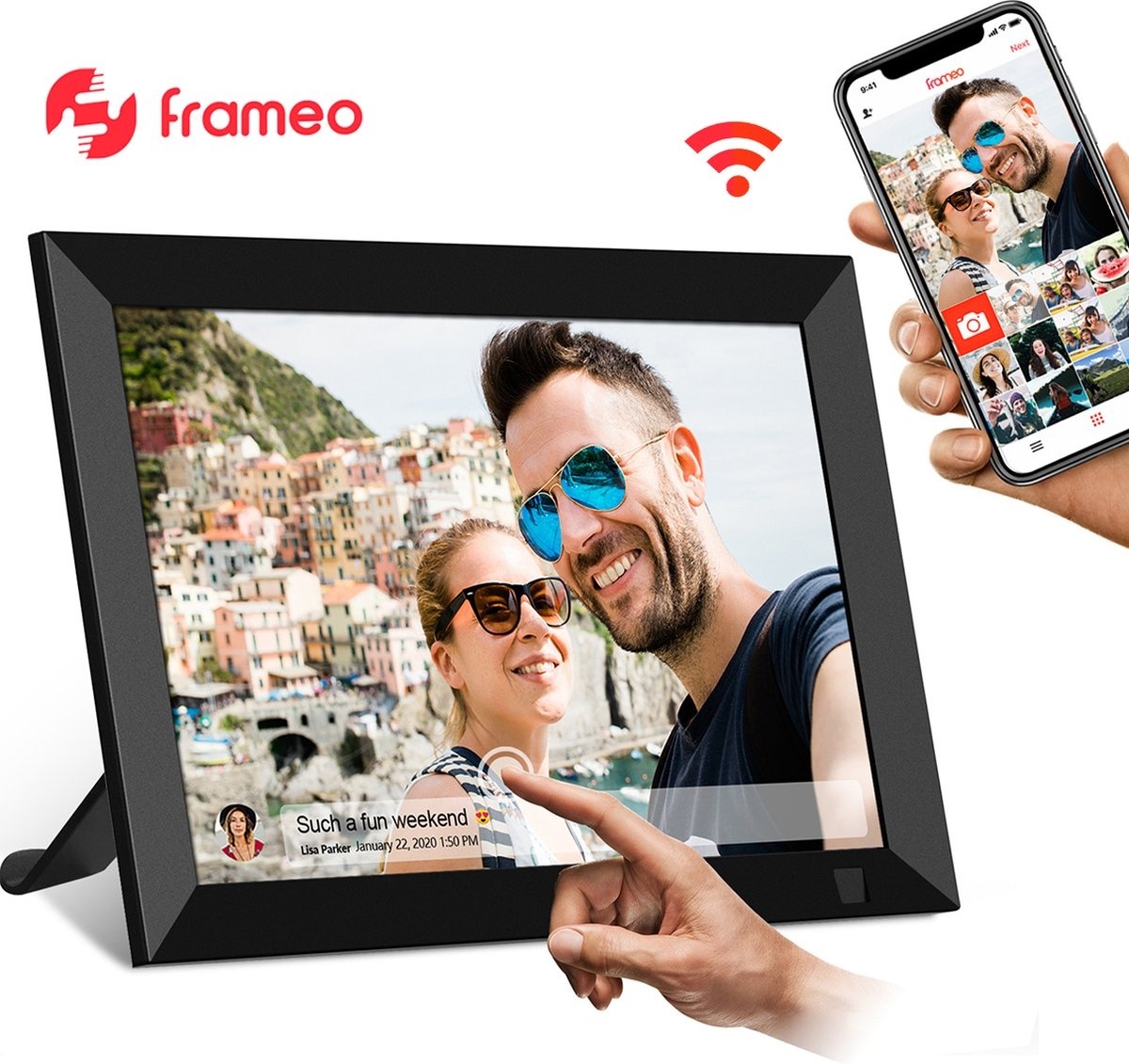 PuroTech - Cadre photo numérique Full HD 10,1 pouces - Cadre photo - WiFi - Meilleure qualité d'image - Application Frameo - Écran tactile IPS - Noir - Cadre photo diaporama - Mémoire de 16 Go incluse - Conseil cadeau