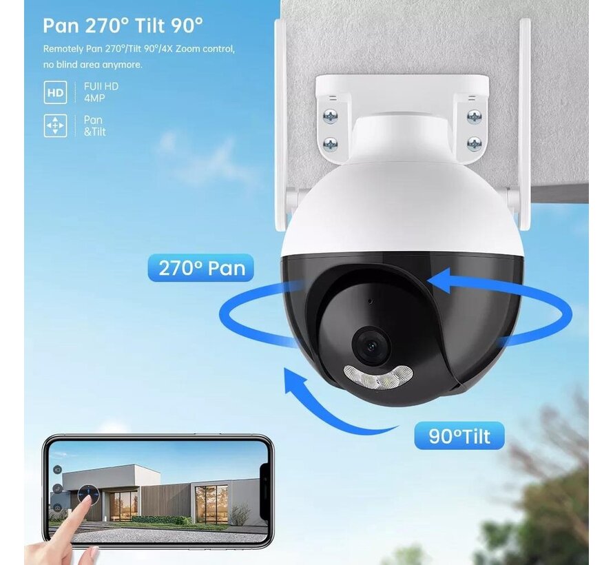 Caméra dôme de sécurité PuroTech - Wifi Smart Waterproof IP66 - 4MP Extra Sharp Image - 360° Rotating and Tilting - Night vision - Wireless Internet - With Recorder