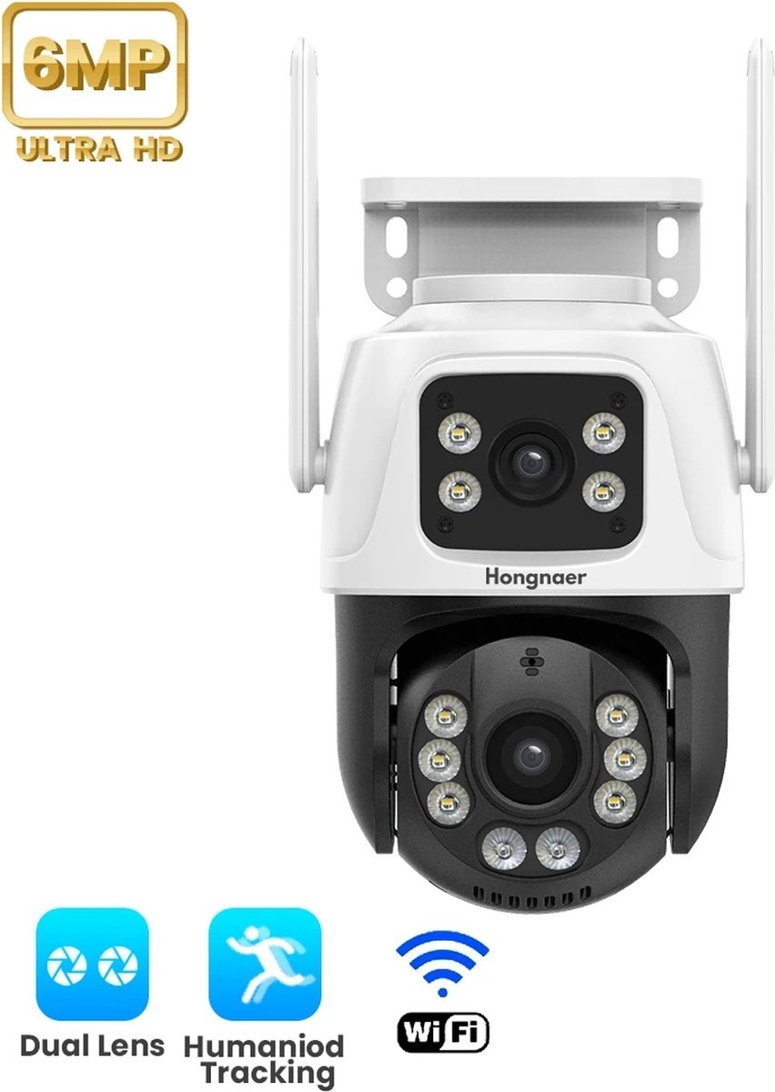 Caméra de sécurité professionnelle - PuroTech - ULTRA HD 6MP - Wifi Smart Étanche IP66 - Rotative et inclinable - Pour l'intérieur et l'extérieur - Qualité d'image 2K - Caméra IP dôme - Vision nocturne - Internet sans fil - Avec enregistreur