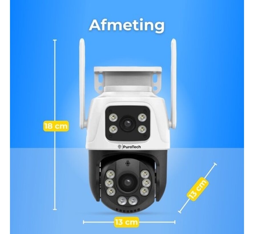 Caméra de sécurité professionnelle - PuroTech - ULTRA HD 6MP - Wifi Smart Étanche IP66 - Rotative et inclinable - Pour l'intérieur et l'extérieur - Qualité d'image 2K - Caméra IP dôme - Vision nocturne - Internet sans fil - Avec enregistreur