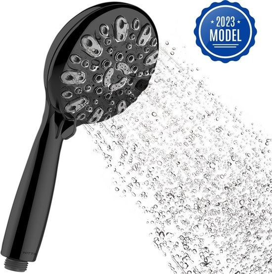 WITTS Pomme de douche - Economie d'eau - Haute qualité - Douchette ø 12cm - 6 niveaux - Noir