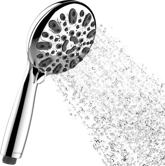 WITTS Pomme de douche - Economie d'eau - Haute qualité - Douchette ø 12cm - 6 niveaux - Chrome