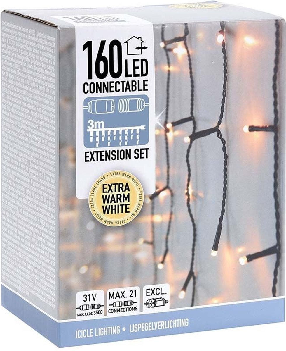 Icicle connectable - 160 LED - 3m - blanc chaud intérieur/extérieur