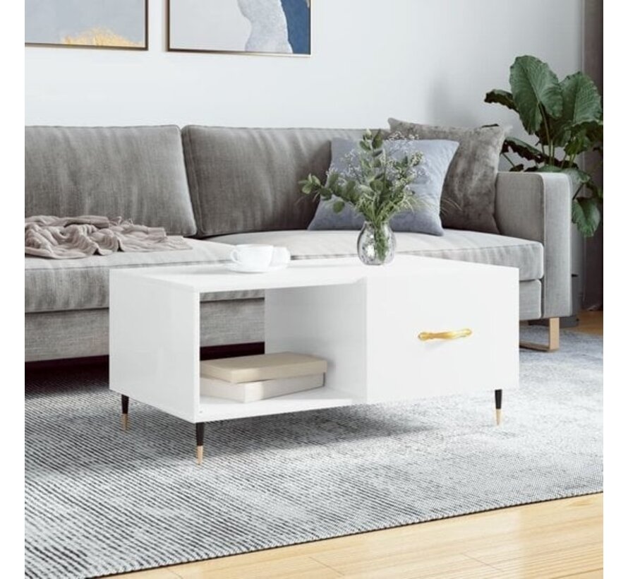 vidaXL Table basse-90x50x40-cm-bois usiné-haut brillant-blanc