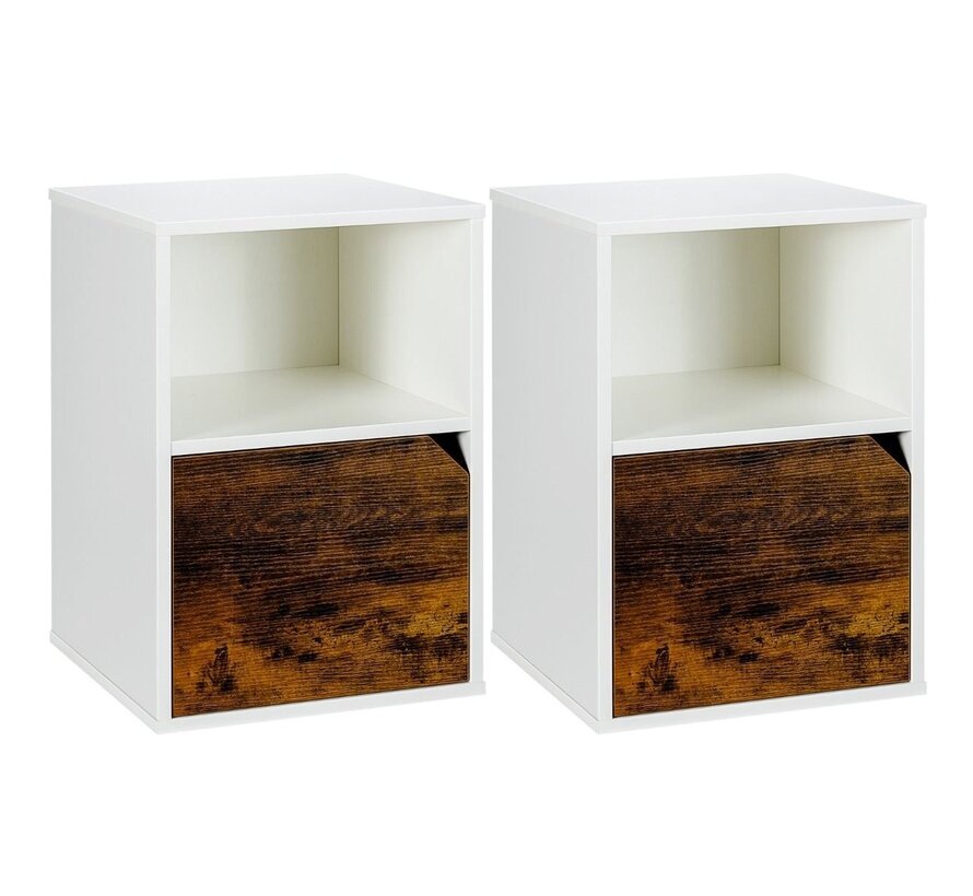 Coast Tables de chevet set de 2 - Moderne - 40 x 40 x 59 cm - Blanc/ Brun