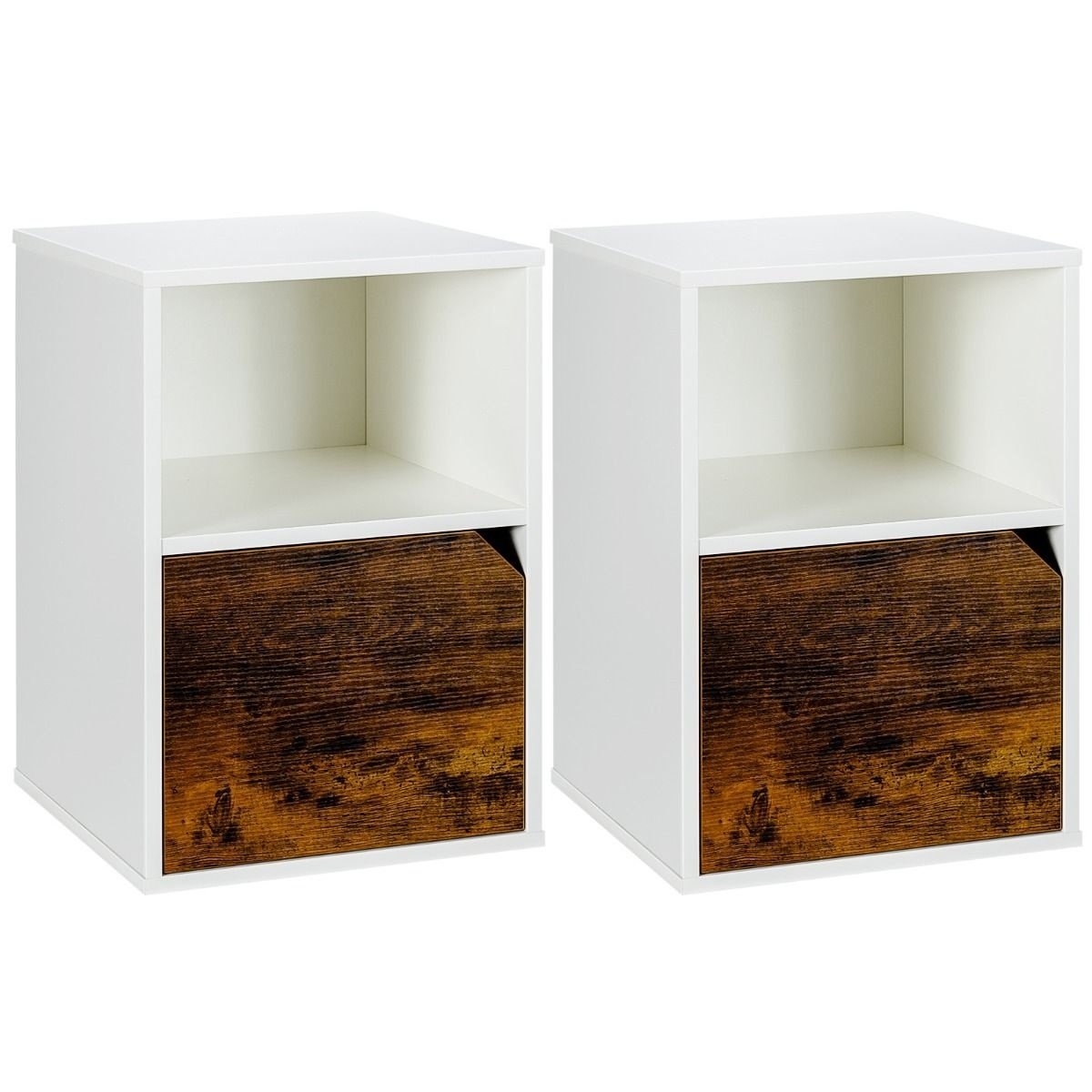 Coast Tables de chevet set de 2 - Moderne - 40 x 40 x 59 cm - Blanc/ Brun