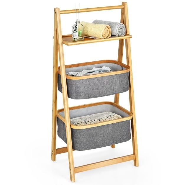 Coast Meuble de rangement avec 2 paniers - Naturel - 44 x 34 x 98 cm - Bois/gris
