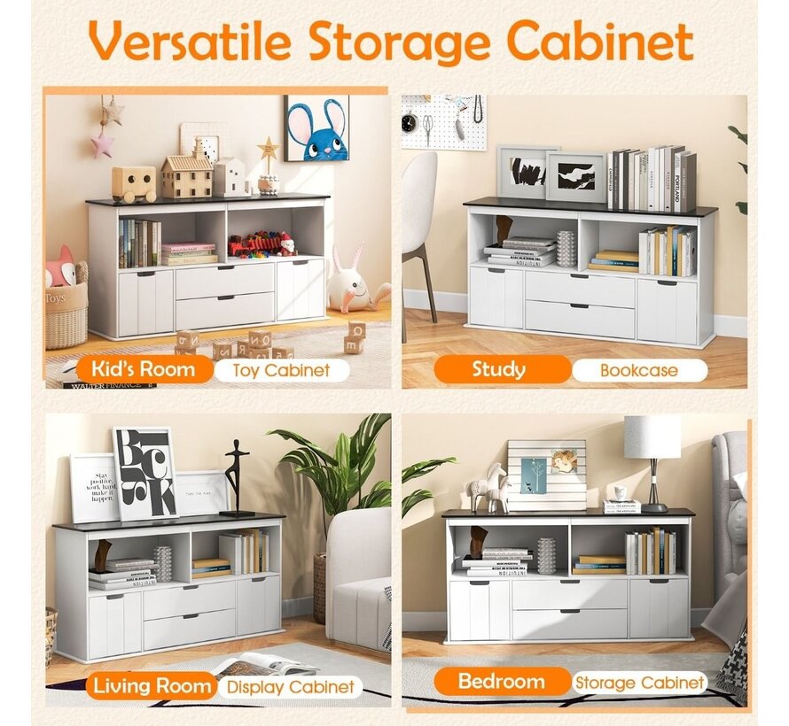 Coast Toy Cabinet - Avec 4 tiroirs - 121 x 33 x 62 cm - Blanc/Noir