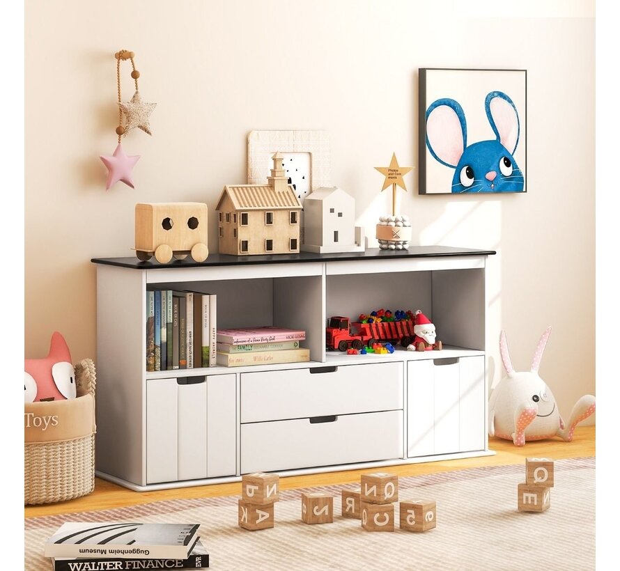 Coast Toy Cabinet - Avec 4 tiroirs - 121 x 33 x 62 cm - Blanc/Noir