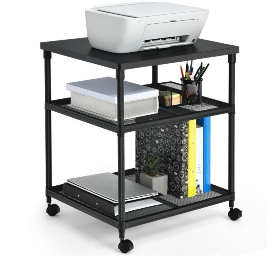 Coast Printer trolley - 3 étages - Max. 20 kg par étagère - 60 x 51 x 69 cm - Noir