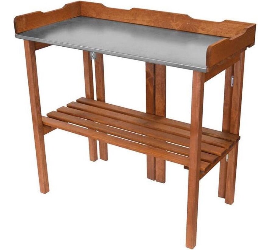 Garten Table à plantes avec feuille de zinc - Tablette en bois - Pliable - 94 x 43 x 86 cm