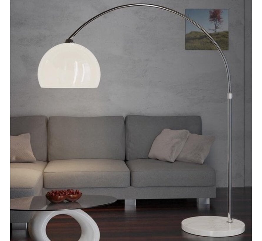 Lampe à arc design rétro - Lampadaire - Argent - Blanc opale
