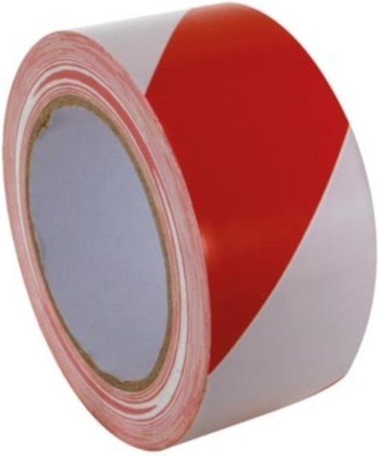 Perel Bande de signalisation, pour des applications d'avertissement et de marquage, autocollante, en rouleau, rouge/blanc, 5 cm x 33 m
