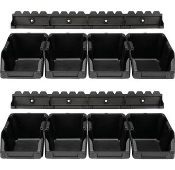 Perel Perel Bac empilable, 8 pièces, 2 supports muraux, empilable, plastique, 103 x 165 x 75 mm, noir