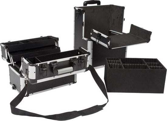 Perel Valise à outils, chariot, poignée télescopique, serrure à clé, 2 clés, aluminium, noir, 370 x 225 x 670 mm