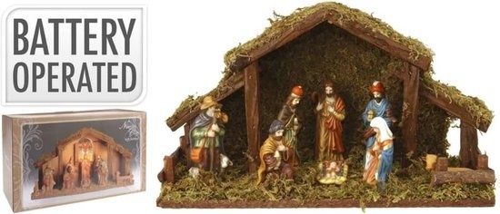 Crèche avec lumières - 39 x 15 x 22,5 cm - Fonctionne à piles