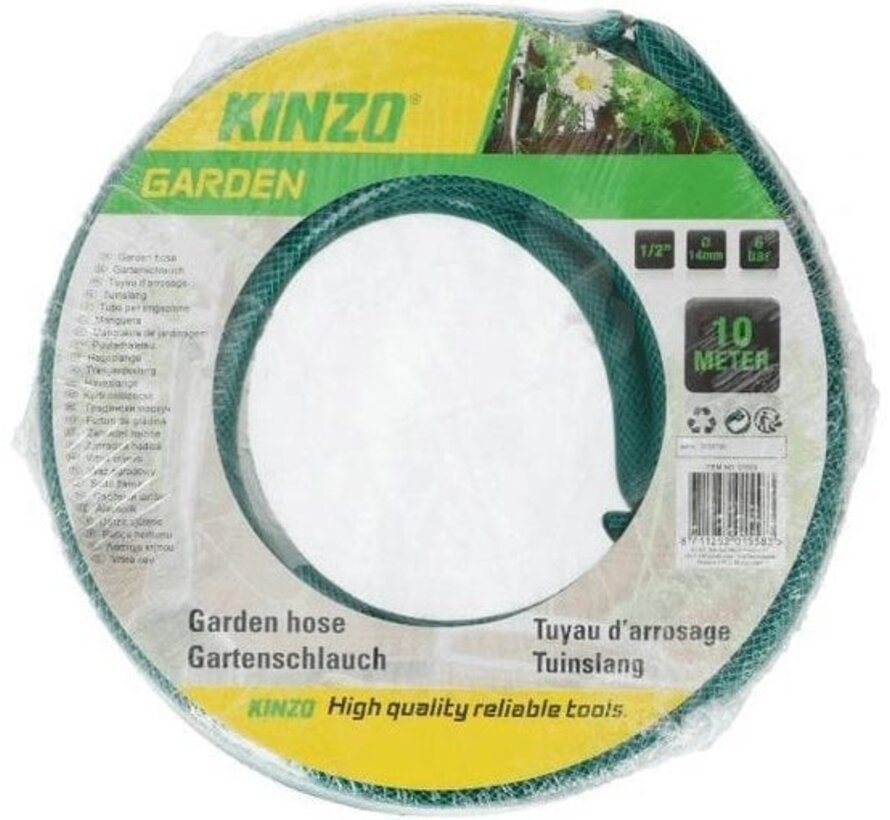 Kinzo Garden Hose 10 Metres - Tuyau d'arrosage sans raccord - 3 couches - PVC - Vert