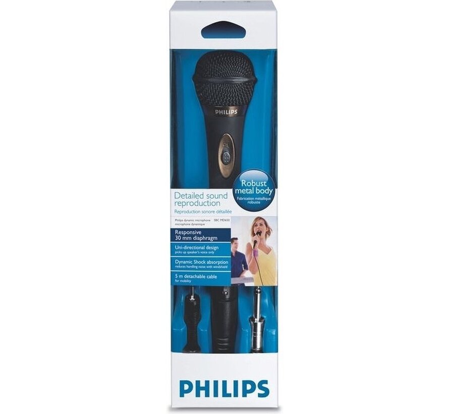 Philips SBCMD650 Microphone - Câble de 5 m - Karaoké - Noir