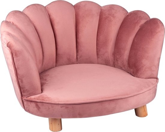 Chaise surélevée pour chien et chat Maxxpro - Rose - Pieds en bois - Velours - 61,5 x 52 x 33 cm - Jusqu'à 80 kg