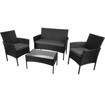 Lifetime Garden Lifetime Garden Garden Set - Berlin Lounge Set - 4 Pieces - Garden Chairs, Loveseat and Table - Rattan - Black - Garden, Balcony and Terrace