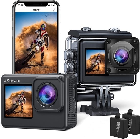 Strex Action Camera 4K 24MP - 60FPS / 30M Waterproof / WiFi - Inclut 20 accessoires - Caméra d'action - Caméra sous-marine
