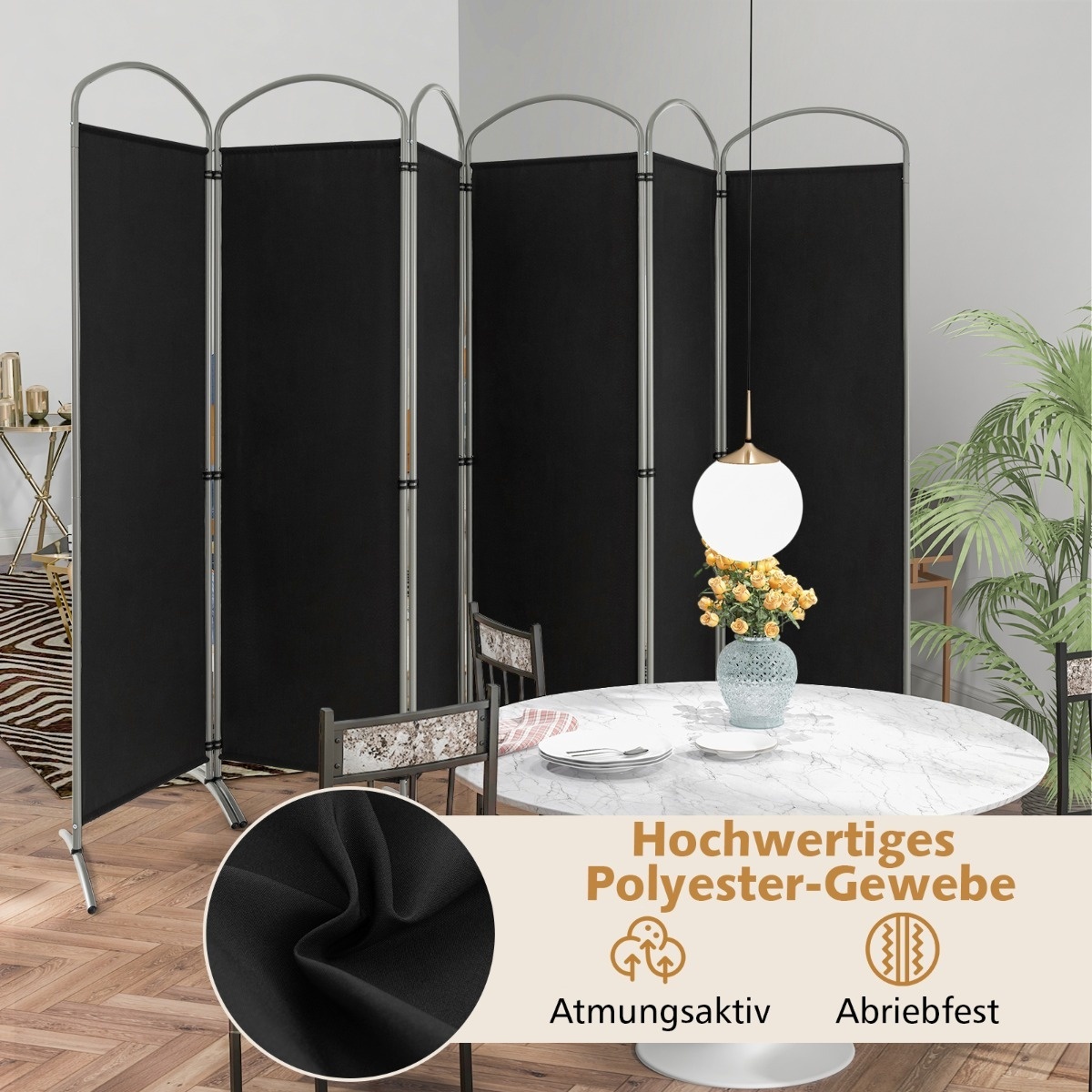 Coast 6-piece folding privacy screen Room Divider Fabric Partition 331 x 51 x 188 cm black