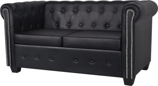 vidaXL Canapé deux places Chesterfield en cuir synthétique noir