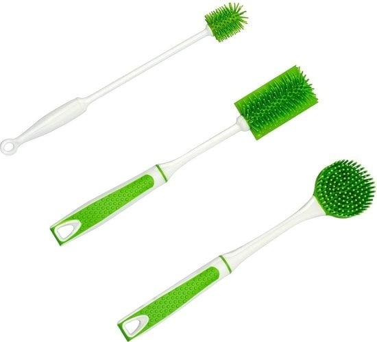 TZ® Jeu de brosses à vaisselle 3 pièces vertes | Brosses à vaisselle hygiéniques en silicone pour le nettoyage | Brosses durables adaptées au lave-vaisselle | Matériau de haute qualité | Antibactérien