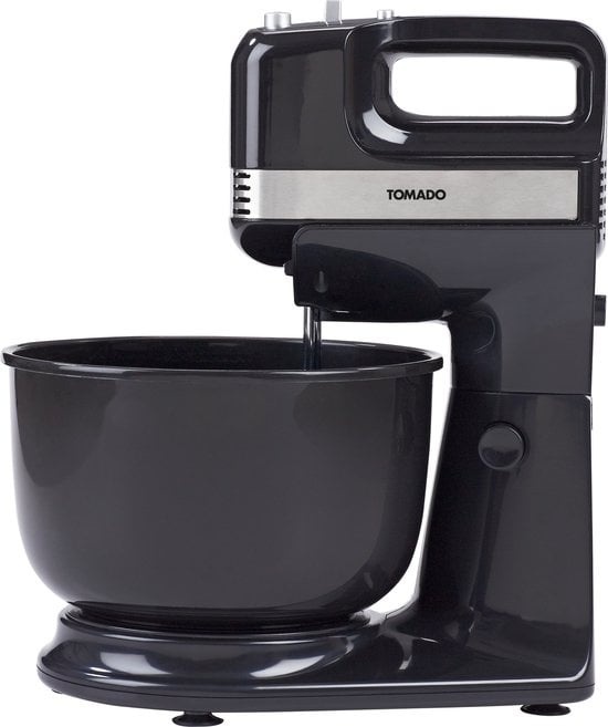 Tomado TKM3001B - Batteur à main avec bol - Robot ménager - Fouets et crochets à pâte inclus - 3,8 litres - 5 vitesses - Fonction Turbo - Bol rotatif - 300 watts - Noir
