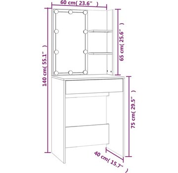 vidaXL vidaXL - Coiffeuse - avec - éclairage - LED - 60x40x140 - cm - couleur chêne brun