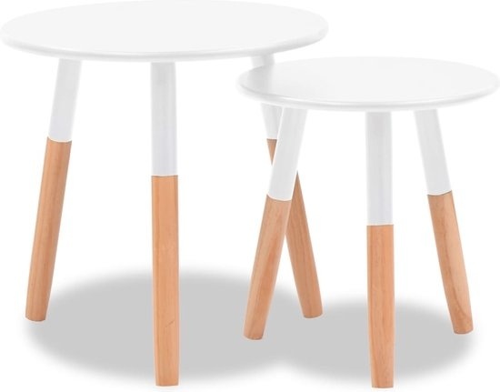 vidaXL - 2 - pièces - Ensemble de tables d'appoint - solide - pin - blanc