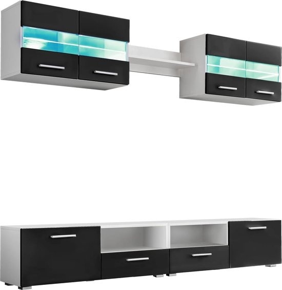 vidaXL - TV - meuble mural - avec - éclairage - LED - brillant - noir - 5 - pièces