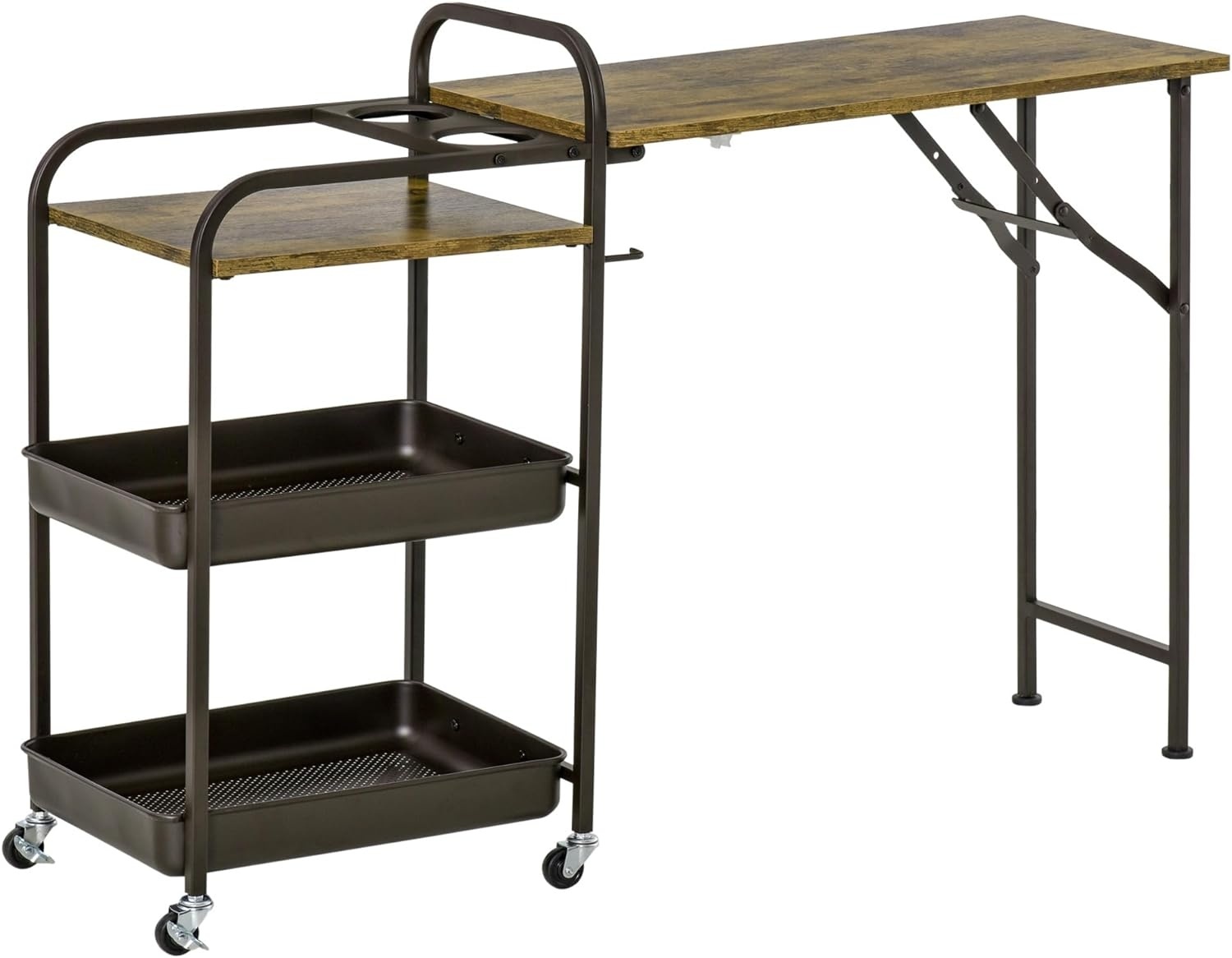 HOMCOM Chariot de cuisine - 2 plateaux - Noir/Brun - 118x36,5x82 cm