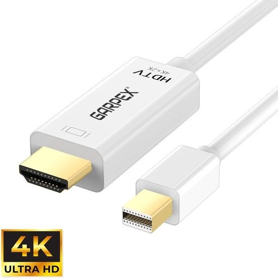 Garpex® Câble Mini DisplayPort vers HDMI - Câble Mini DP vers HDMI - Câble HDMI - 4K 30Hz Ultra HD - Blanc - 1,8 mètres