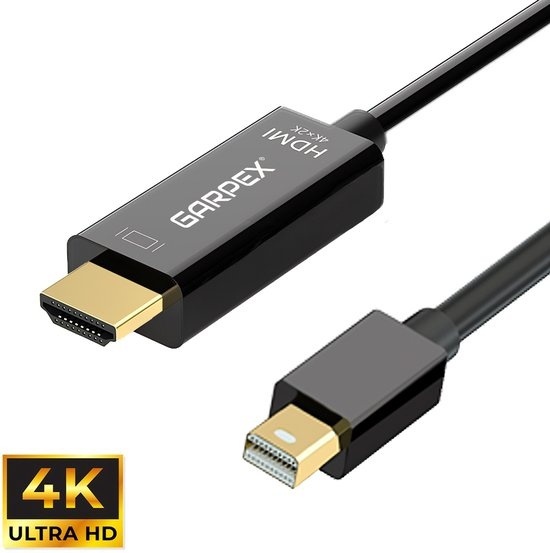 Garpex® Câble Mini DisplayPort vers HDMI - Câble Mini DP vers HDMI - Câble HDMI - 4K 30Hz Ultra HD - Noir - 1,8 mètres