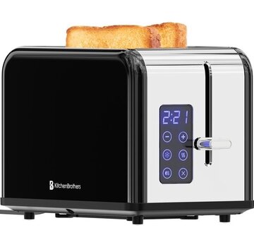 KitchenBrothers KitchenBrothers Toaster - Grille-pain - 6 niveaux de chaleur - 2 fentes extra-larges - écran tactile - 815W - acier inoxydable/noir