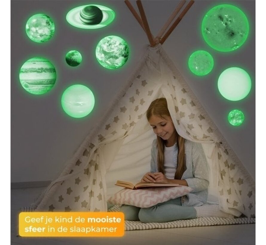 Nuvance - Étoiles phosphorescentes - Planètes - 10 pièces - Autocollants muraux pour chambre de bébé