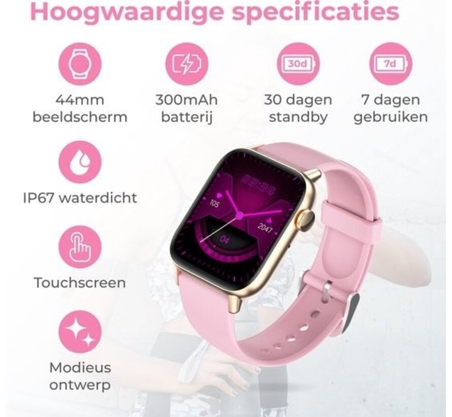 Nuvance - Smartwatch Ladies - avec écran tactile HD - Montre - compatible iOS et Android - podomètre, compteur de calories, somnomètre - Rose Gold
