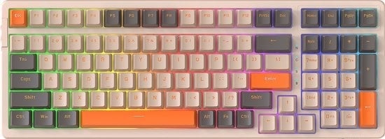 Fuegobird K98 Clavier de jeu mécanique filaire - 100 touches - Interrupteur Banane - Rétroéclairage RVB - Gasket Mod - QWERTY - Faible luminosité