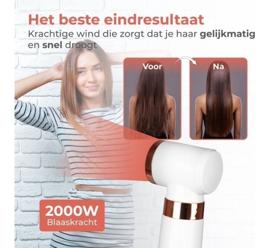 Nuvance - Brosse pour sèche-cheveux avec 5 accessoires - Brosse à boucler - Sèche-cheveux - Multistyler - Brosse thermique - Sèche-cheveux avec brosse - 600W - Blanc et Rose