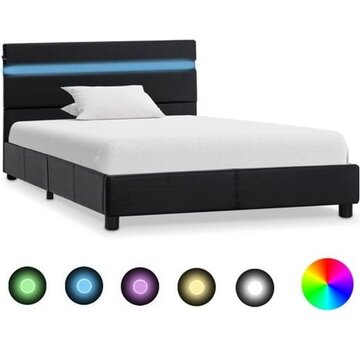vidaXL vidaXL - Cadre de lit - avec - LED - faux cuir - noir - 90x200 - cm