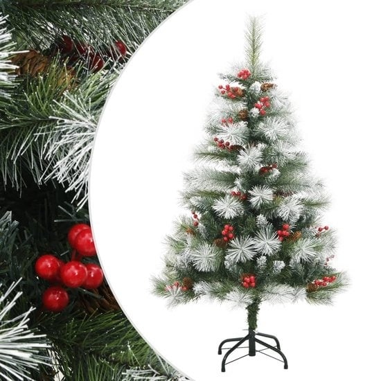 vidaXL - Arbre de Noël artificiel - avec - charnières - pommes de pin - et - baies - 120 - cm