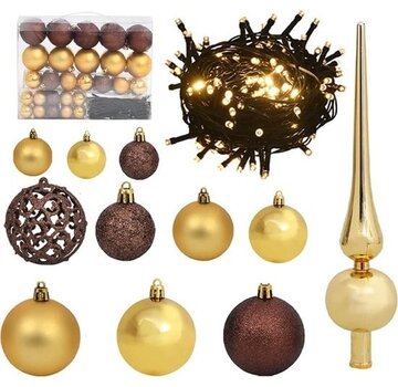 vidaXL vidaXL - 61 - pièces - Ensemble de boules de Noël - avec - pic - et - 150 - LED - or - et - bronze