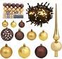 vidaXL - 61 - pièces - Ensemble de boules de Noël - avec - pic - et - 150 - LED - or - et - bronze