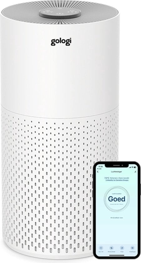 Purificateur d'air Gologi / Purificateur d'air avec filtre HEPA 13 remplaçable + filtre à charbon - Contre les acariens, le rhume des foins, les allergies, la poussière, - 210m3/h - Avec application