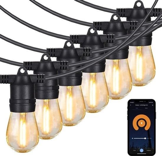 Gologi guirlande lumineuse extérieure et intérieure - Guirlande lumineuse 5M - Eclairage de jardin LED - Eclairage d'ambiance chaud 2700K - Eclairage intelligent - Connectable jusqu'à 20M