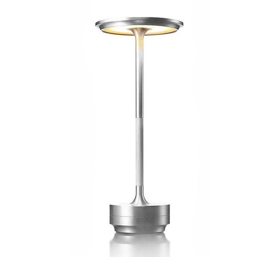 Goliving Lampe de table rechargeable - Sans fil et dimmable - Lampe tactile moderne - Lampe de nuit pour chambre à coucher - Anti-éclaboussures - 27 cm - Silver