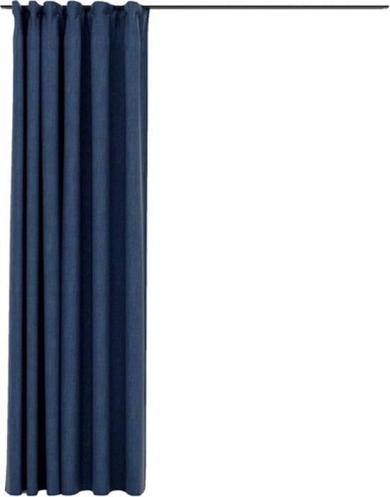 vidaXL - Rideau - lin - aspect - occultant - avec - crochets - 290x245 - cm - bleu