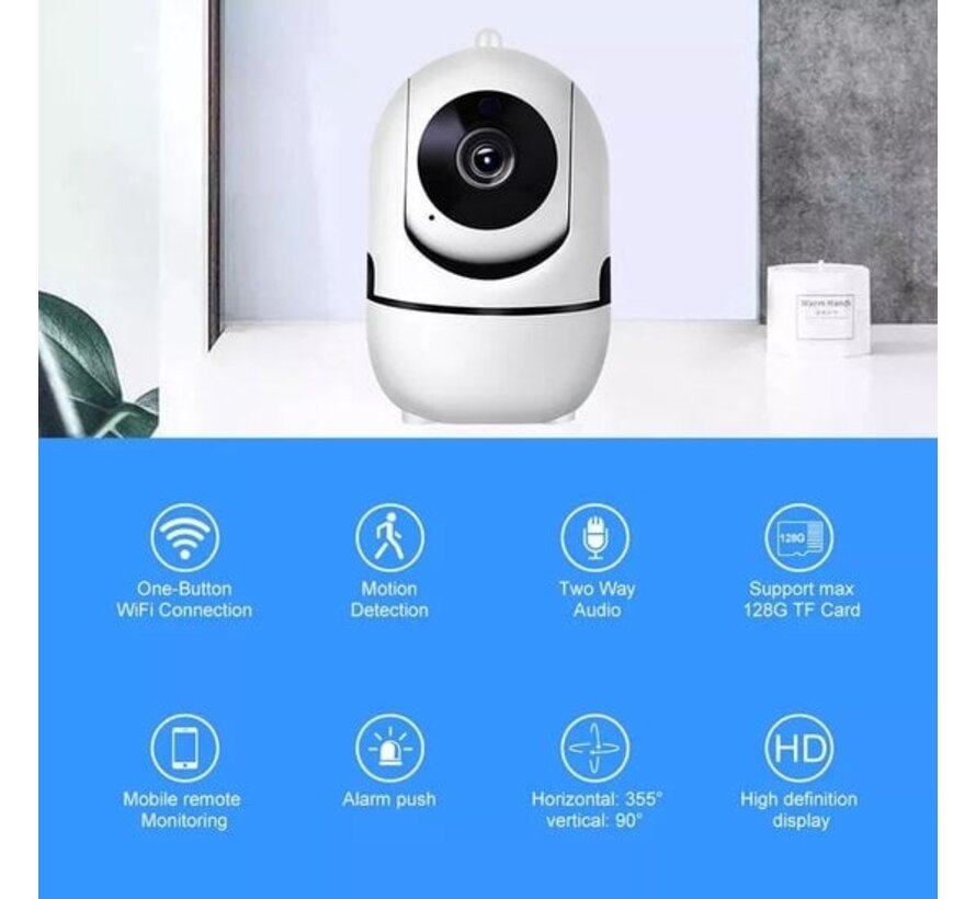Denver Caméra de sécurité intérieure HD avec TUYA (app) - Caméra Wifi pour animaux de compagnie avec vision nocturne et détection de mouvement - SHC150 - Blanc